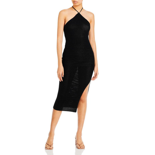 Aqua Womens Crochet Halter Bodycon Dress