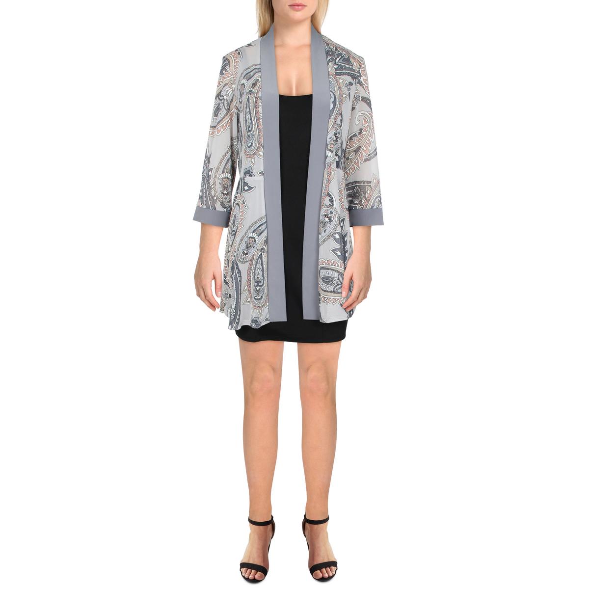 R&M Richards Womens Petites Mesh Printed Duster Blazer