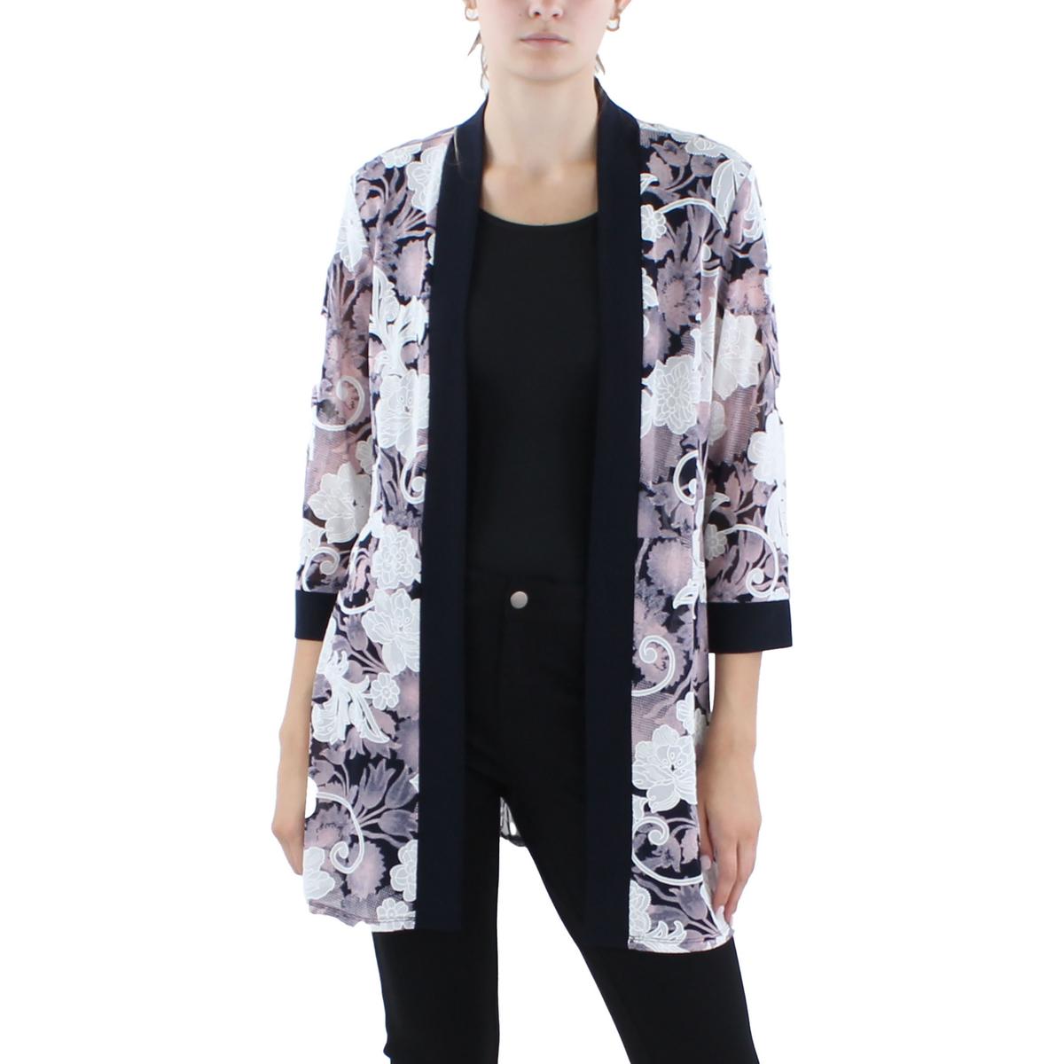 R&M Richards Womens Petites Printed Sheer Duster Blazer