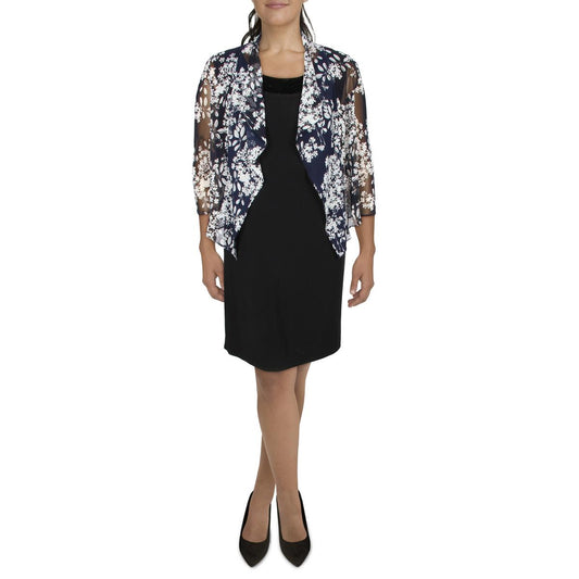 Jessica Howard Womens Petites Mesh Printed Collarless Blazer