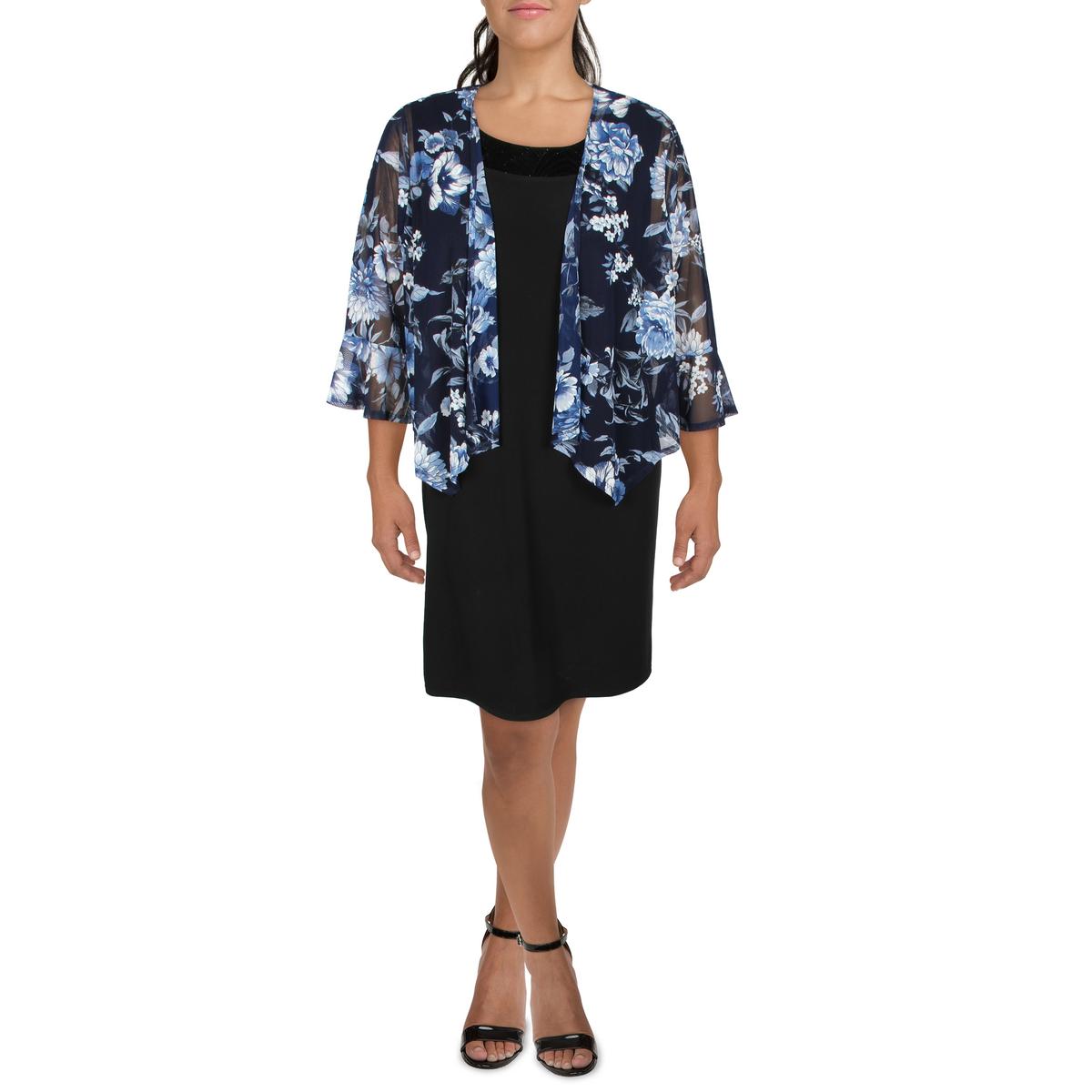 Jessica Howard Womens Plus Mesh Floral Bolero