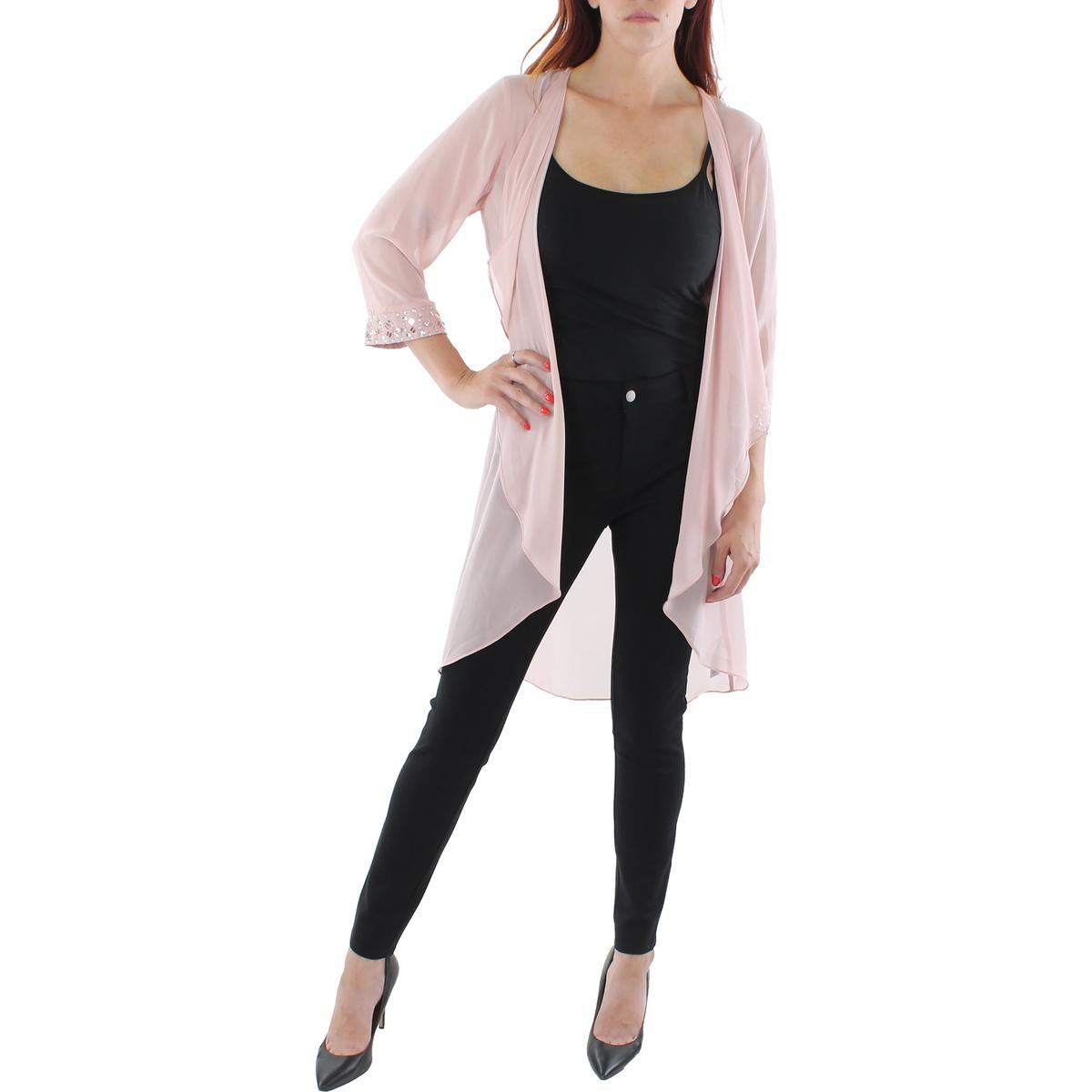 Ignite Evenings Womens Chiffon Embellished Duster Blazer