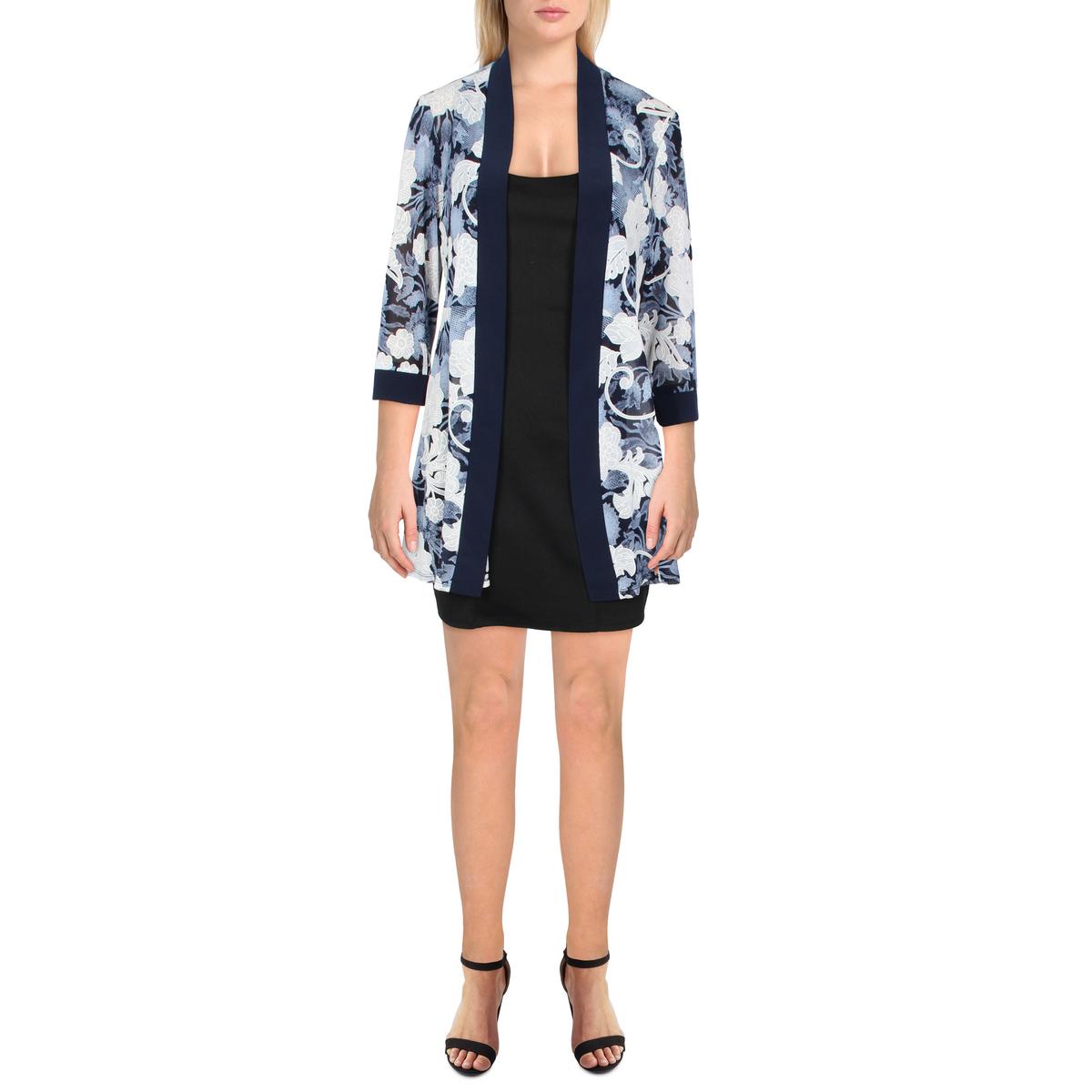 R&M Richards Womens Petites Printed Sheer Duster Blazer